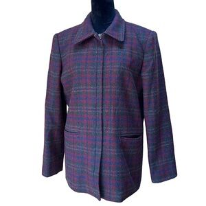 Vintage Women’s Plaid zip up jacket traditional wool holiday classic mature